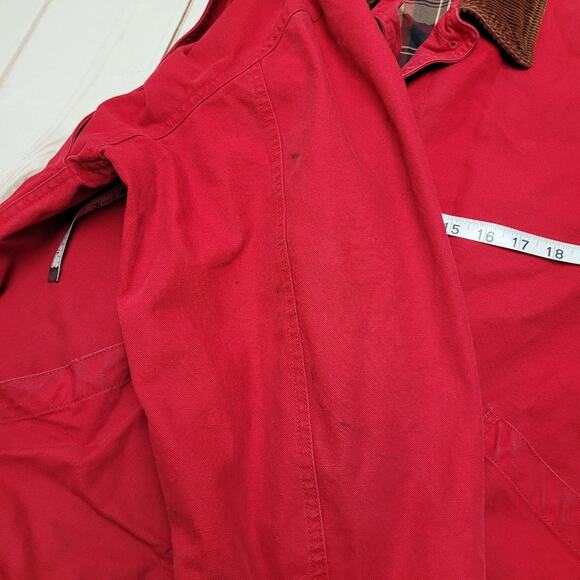 Vintage Lands End red canvas chore field barn coat plaid lined tall - Picture 8 of 11